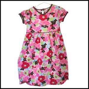 Hanna Andersson Dress Floral Pink Brown Short Sleeve size 130 size 8 Years Girls